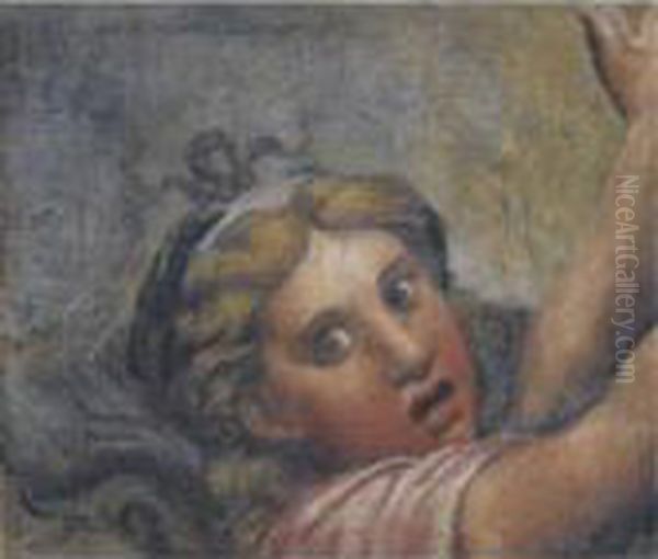 Head And Outstretched Arms Of A Fleeing Girl Oil Painting by Giulio Romano (Orbetto)