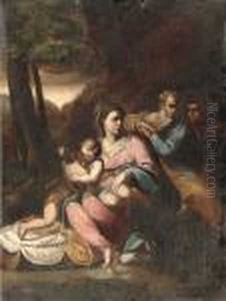 The Holy Family With The Infant Saint John The Baptist And A Monk Oil Painting by Giulio Romano (Orbetto)