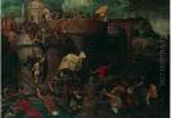 La Prise D'une Ville Dans Un Encadrement Peint Oil Painting by Giulio Romano (Orbetto)
