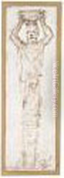 Study Of A Term Supporting A Bowl On His Head Oil Painting by Giulio Romano (Orbetto)