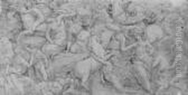 Kampfszene Aus Der Antike. Oil Painting by Giulio Romano (Orbetto)