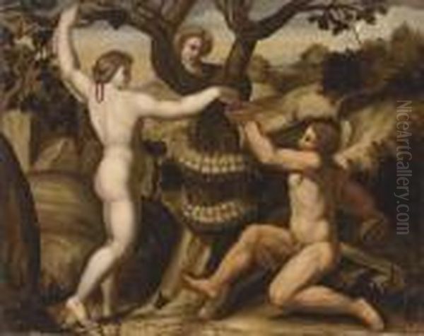 The Temptation Of Adam And Eve Oil Painting by Giulio Romano (Orbetto)