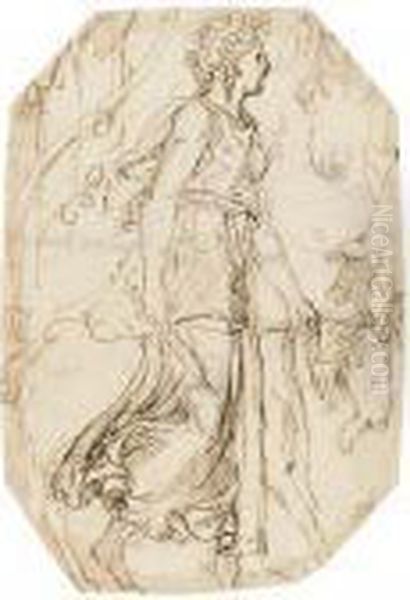 A Priestess Leading A Sacrificial Goat Oil Painting by Giulio Romano (Orbetto)