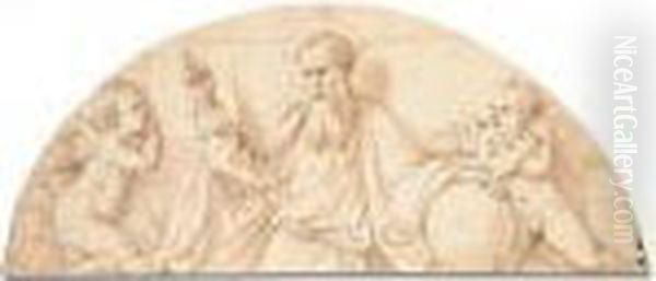 Design For A Lunette: God The Father And Two Angels Oil Painting by Giulio Romano (Orbetto)