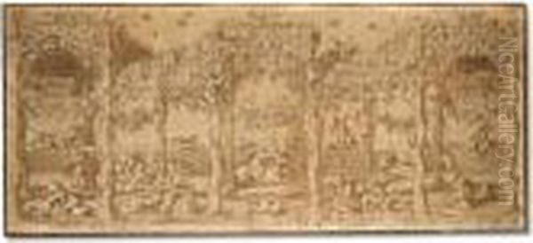 Design For Tapestry: Putti Playing Under A Pergola Oil Painting by Giulio Romano (Orbetto)