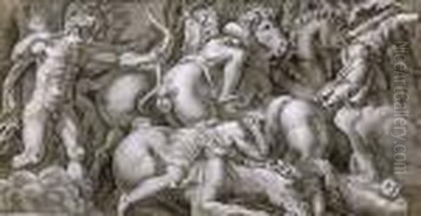 Battle Scene Oil Painting by Giulio Romano (Orbetto)