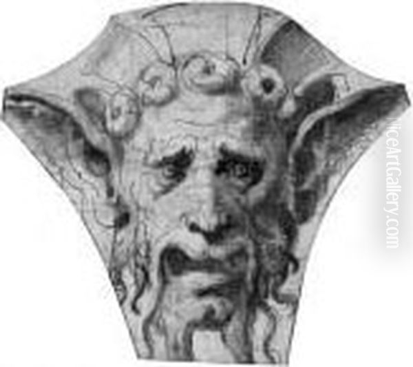Head Of A Satyr: Design For A Grotesque Oil Painting by Giulio Romano (Orbetto)
