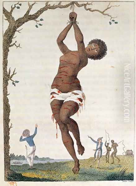 Flagellation of a Female Samboe Slave, 1793, plate 36 from Narrative of a Five Years Expedition against the Revolted Negroes of Surinam, engraved by William Blake 1757-1827, pub. 1796 Oil Painting by John Gabriel Stedman