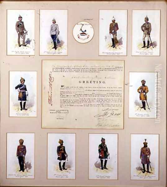 Officers of the British Army in uniform by R.Simkin, 19th century Oil Painting by Richard Simkin