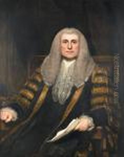 Portrait Of A Gentleman, 
Half-length, In Lord Chancellor's Robes, Seated, Holding A Document Oil Painting by George Romney