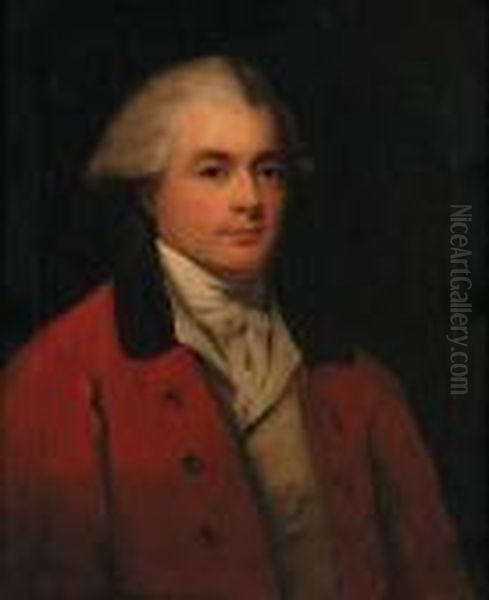Portrait Of A Gentleman, 
Half-length, Traditionally Identified Asrobert Henley, Earl Of 
Northington, In A Red Coat And A Whitestock Oil Painting by George Romney