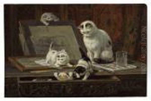 The Kitten's Art Lesson Oil Painting by Henriette Ronner-Knip