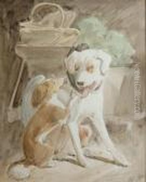 Playful Pups Oil Painting by Henriette Ronner-Knip