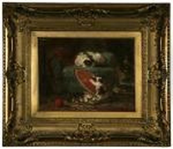 Kittens Frolicking With A Japanese Parasol Oil Painting by Henriette Ronner-Knip