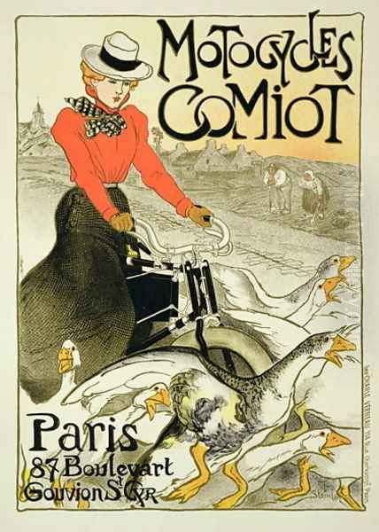 Reproduction of a Poster Advertising Comiot Motorcycles, 1899 Oil Painting by Theophile Alexandre Steinlen