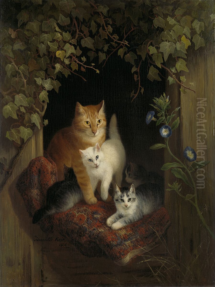 Cat With Kittens Oil Painting by Henriette Ronner-Knip