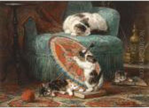 Playing Time, The Japanese Parasol Oil Painting by Henriette Ronner-Knip