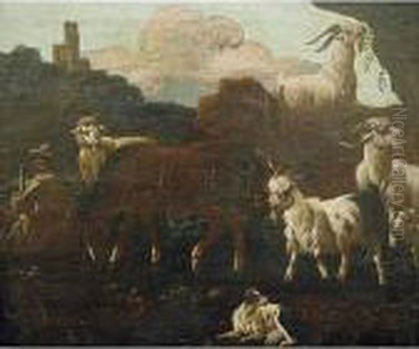 - 
Paesaggio Con Pastorello E Armenti Oil Painting by Philipp Peter Roos