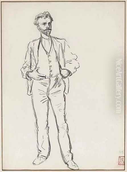 Homme debout vu de face, les mains a la taille Oil Painting by Theophile Alexandre Steinlen