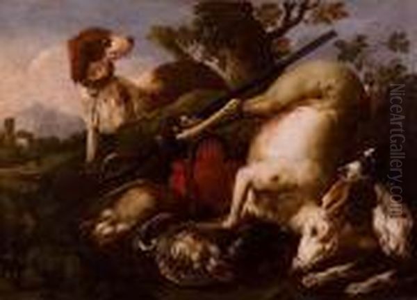 Natura Morta Di Caccia In Unpaesaggio Oil Painting by Philipp Peter Roos