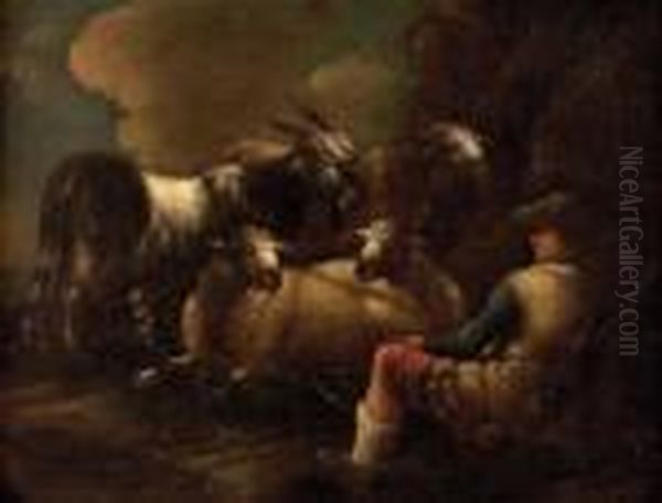 Hirte Mit Schafen Und Ziegenbock Oil Painting by Philipp Peter Roos