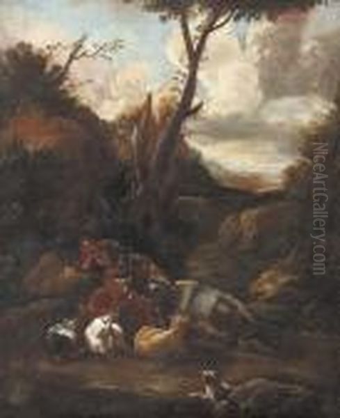 In Der Art
Idyllische Hirtenpartie. Oil Painting by Philipp Peter Roos