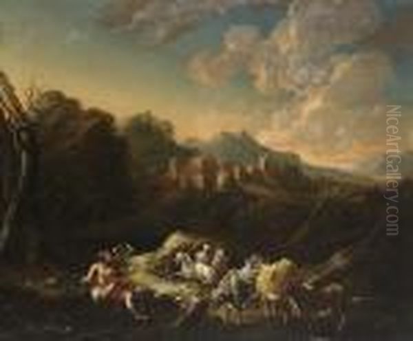 Hirten Mit Herden Vor
 Campagnalandschaft. Oil Painting by Philipp Peter Roos