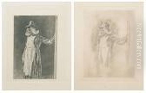 'la Vieille Masken' Oil Painting by Felicien Rops