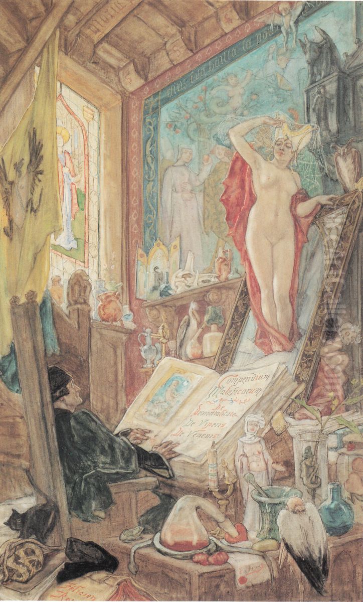 L'incantation Oil Painting by Felicien Rops
