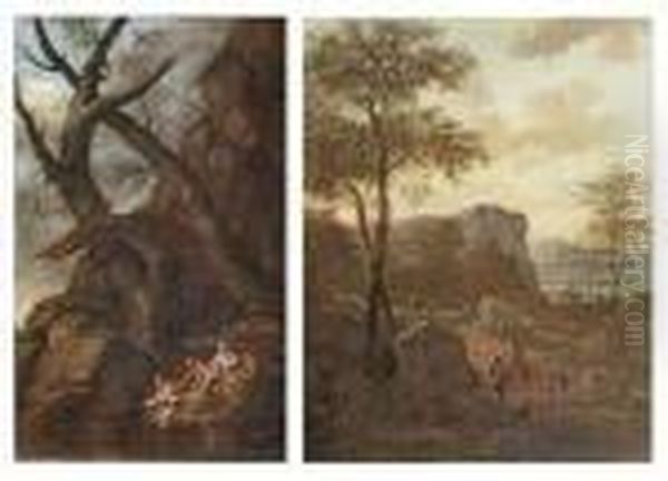 Rosa 
A Wooded River Landscape With Anglers By A Stream Oil Painting by Salvator Rosa