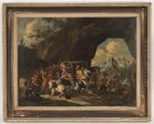 A 
Turbulent Scene Of Thieves Looting Oil Painting by Salvator Rosa