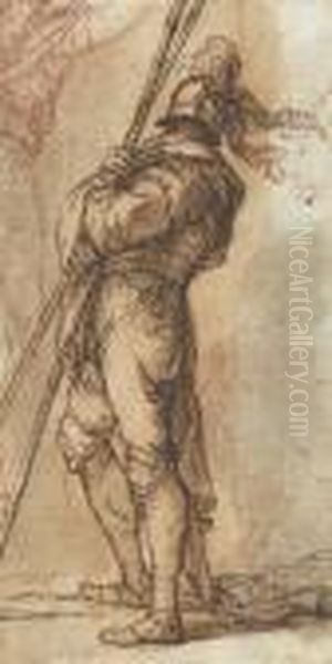 A Warrior Standing, Holding Two 
Lances, And A Subsidiary Study Of A Young Man With His Arm Raised Oil Painting by Salvator Rosa