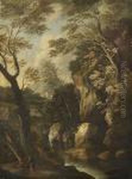 Bewaldete
 Gebirgslandschaft. Oil Painting by Salvator Rosa