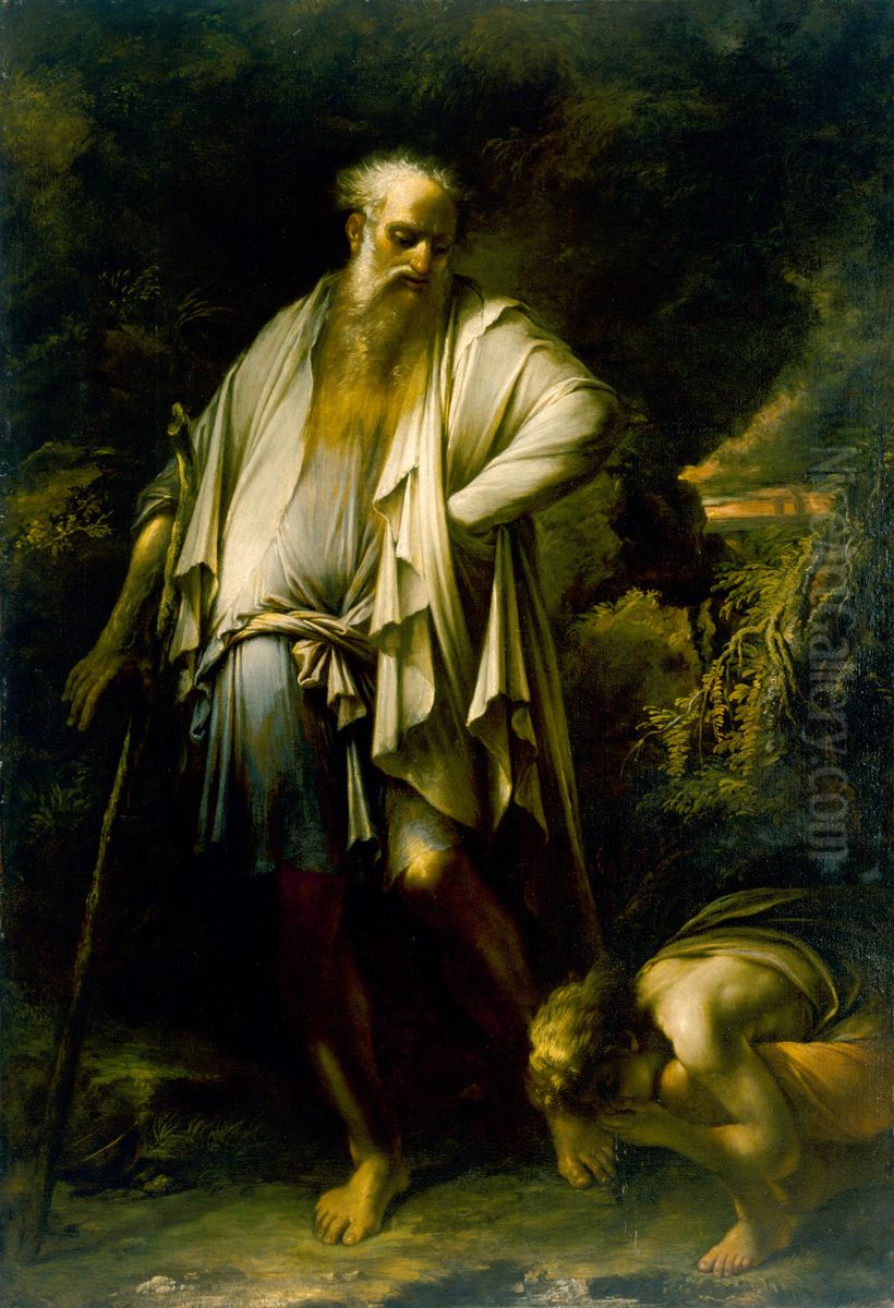 Diogenes Casting Away His Cup Oil Painting by Salvator Rosa