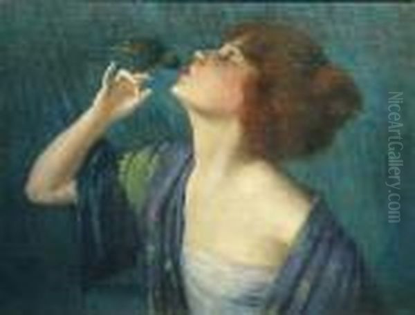 Woman With Bird Oil Painting by Harry Herman Roseland