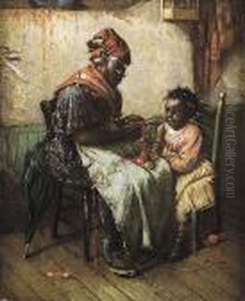 The Knitting Lesson Oil Painting by Harry Herman Roseland