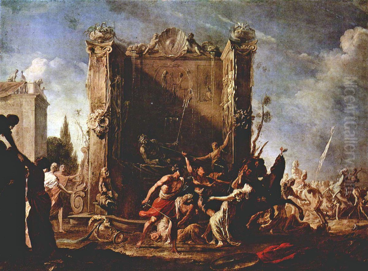 Rape of the Sabine Women Oil Painting by Johann Heinrich Schonfeld