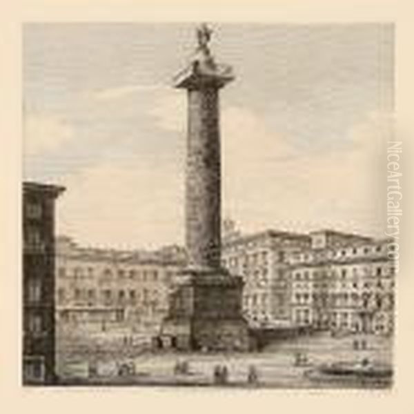 Veduta Delle Colonna Antonina, 
O Sia Piazzacolonna Oil Painting by Luigi Rossini