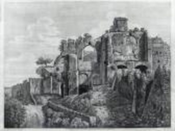 Veduta Degli Avanzi Della Villa 
Di Domiziano; Avanzi Delle Grandi Mura Ciclopee Da Vitruvio Opus... Oil Painting by Luigi Rossini