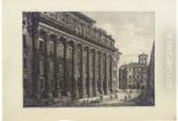 Antichita Romane: Veduta Dell' 
Avanzo Del Fianco De Portico, Checircondava La Cella Del Tempio Di 
Antonino Pio Oil Painting by Luigi Rossini
