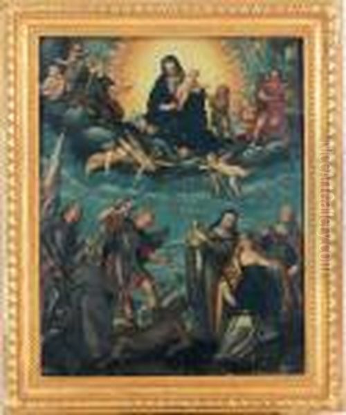 The Virgin And Child In Glory 
With The Infant Saint John, Saintgeorge, Saint Francis, Saint Michael, 
Saint Clare Of Assisi, Saintcatherine Of Alexandria And Saint Theresa Of
 Avila Oil Painting by Hans Rottenhammer
