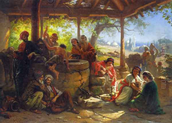 By the Well Oil Painting by Alois Schonn