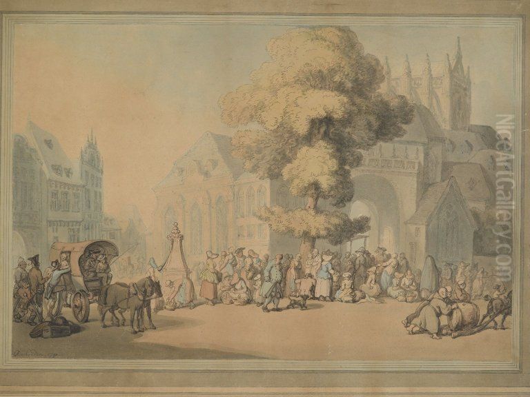 The Market Place Oil Painting by Thomas Rowlandson