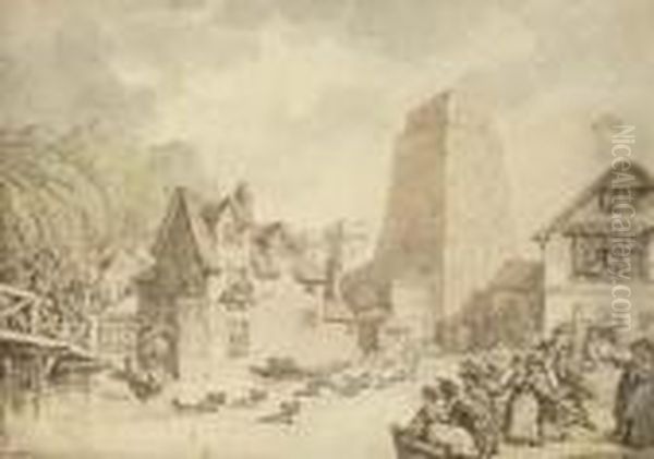 View Of Oxford Castle Oil Painting by Thomas Rowlandson