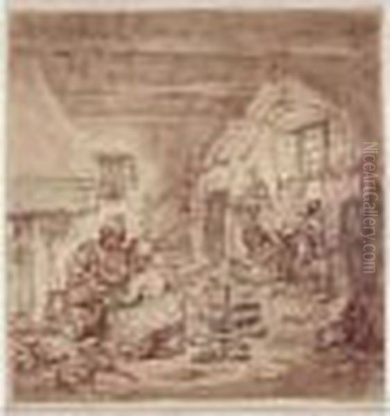 A Family In An Interior Oil Painting by Thomas Rowlandson