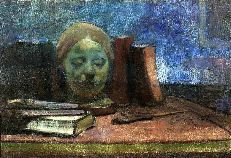 Mask and Books Oil Painting by Wladyslaw Slewinski