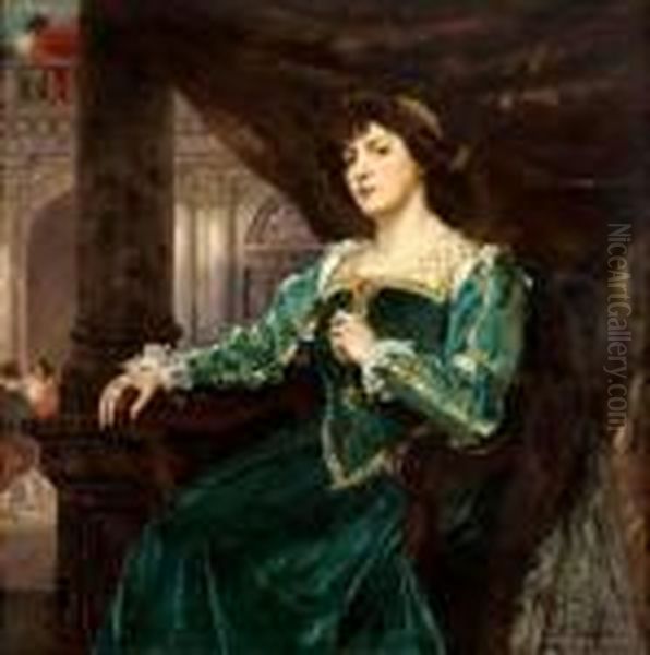 Portrait Of Mrs.clemenceau In 
Sixteenth Century Costume Signed 'f. Roybet' Bottomright, Oil On Panel 
44 X 44 In. Provenance: Kurte. Schon Ltd., New Orleans, Louisiana Oil Painting by Ferdinand Victor Leon Roybet