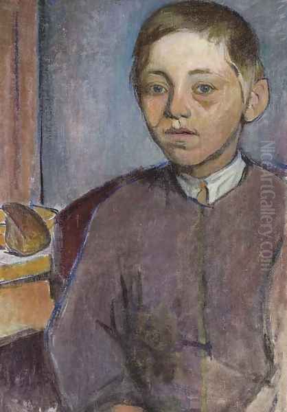 Breton Boy with Bread Oil Painting by Wladyslaw Slewinski