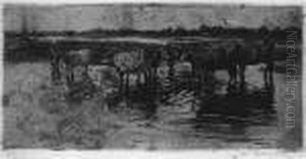 Woly U Wodopoju Oil Painting by Jan Rubczak