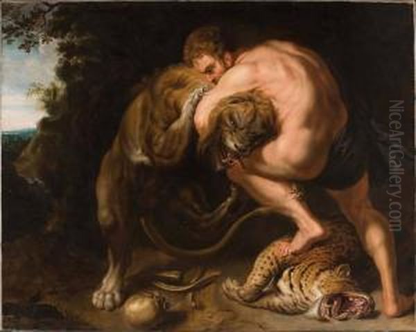Hercule Etouffant Le Lion De Nemee Oil Painting by (studio of) Rubens, Peter Paul